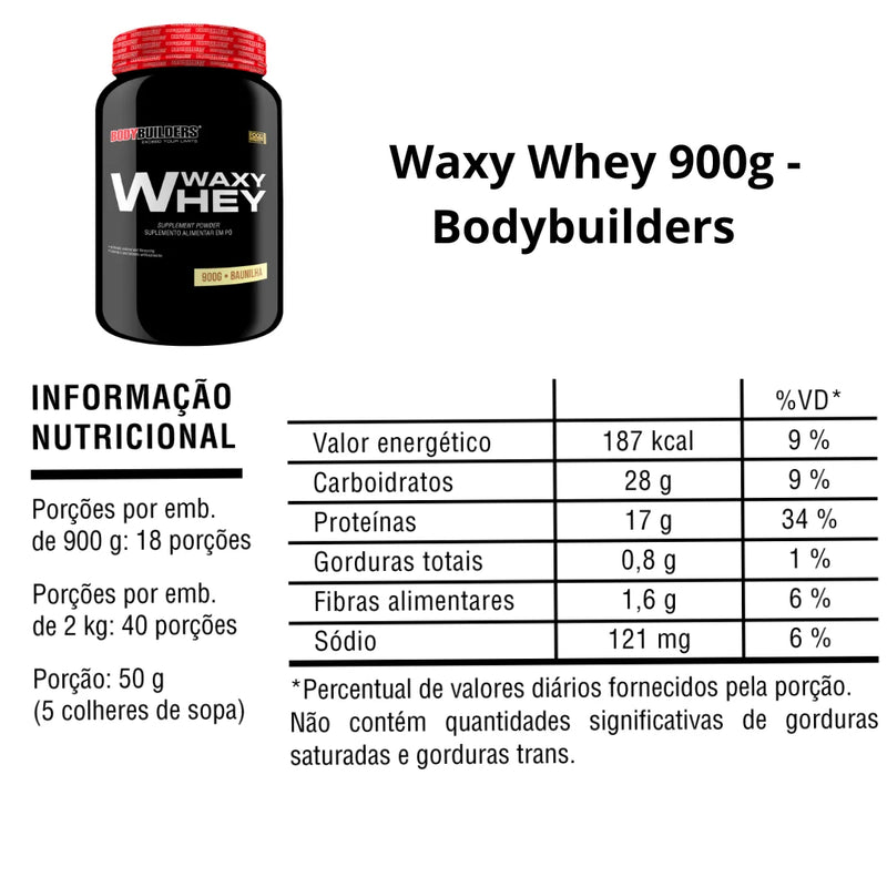 Kit 2x Waxy Whey Protein 900g + 2x Power Creatine 100G + BCAA 4.5 100G + Cocktail Shaker-Fisiculturistas